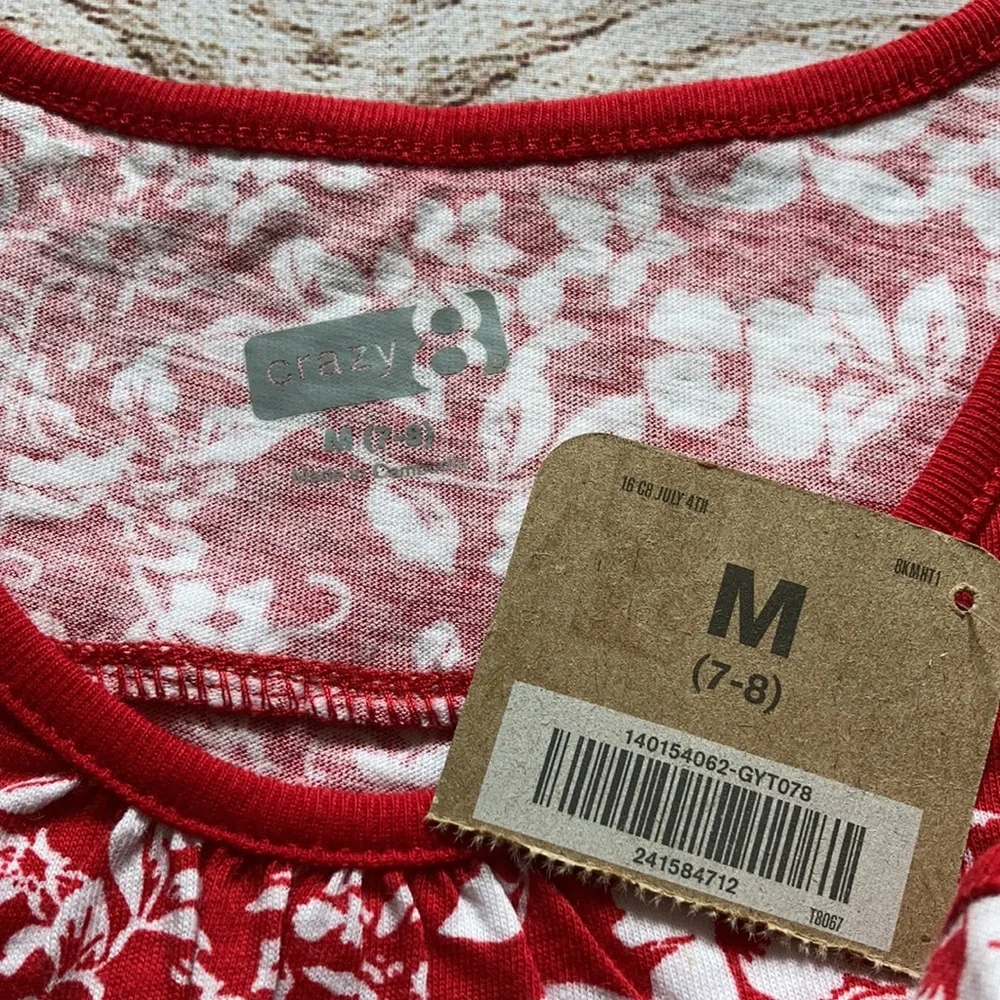 Crazy 8 Floral Tank Top NWT Girls Size Medium 7-8 Red White